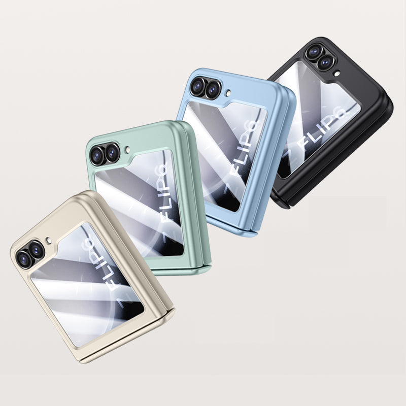 For Samsung Galaxy Z Flip6 5G Case Hinge Protection PC Phone Cover with Tempered Glass Rear Screen Film - Blue
