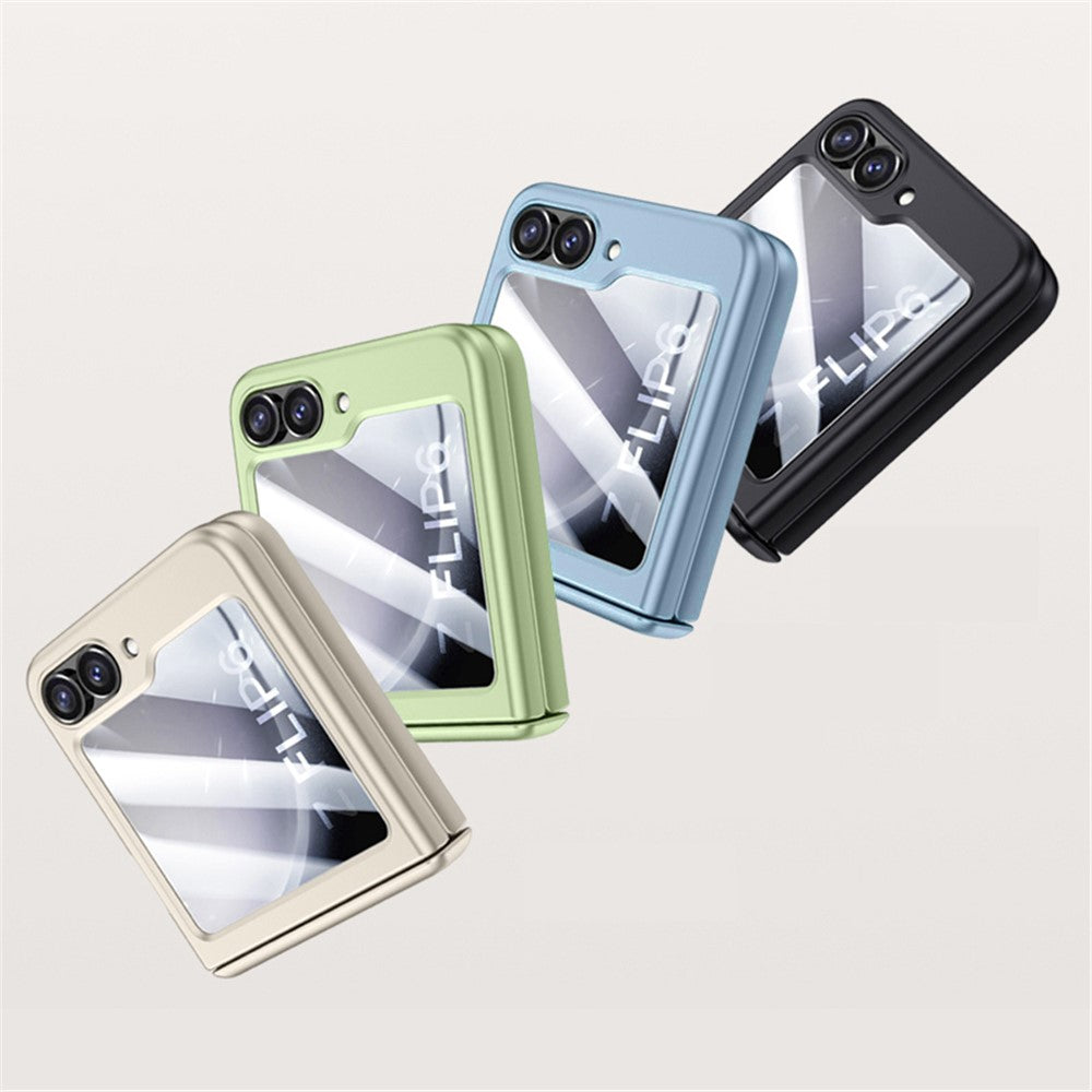 For Samsung Galaxy Z Flip7 FE 5G / Z Flip6 5G Case Hinge Protection PC Phone Cover with Tempered Glass Rear Screen Film - Blue