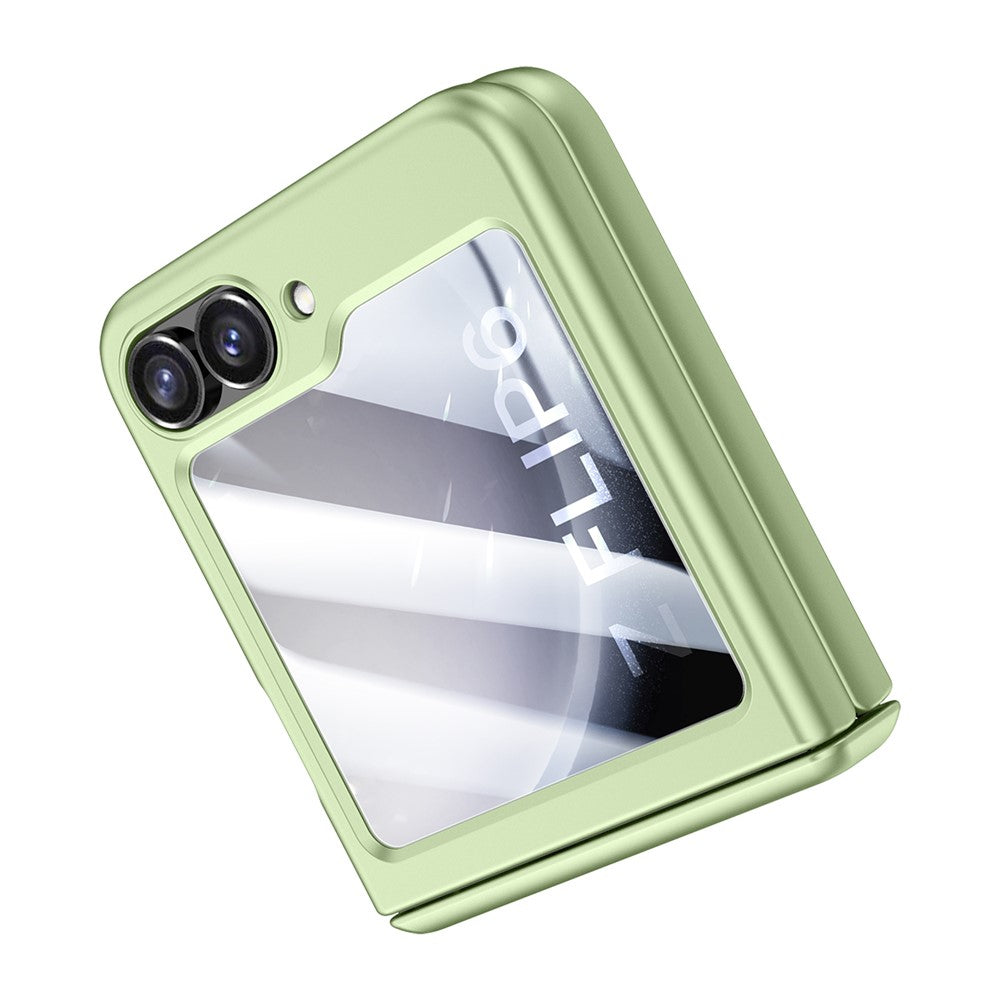 For Samsung Galaxy Z Flip7 FE 5G / Z Flip6 5G Case Hinge Protection PC Phone Cover with Tempered Glass Rear Screen Film - Cyan