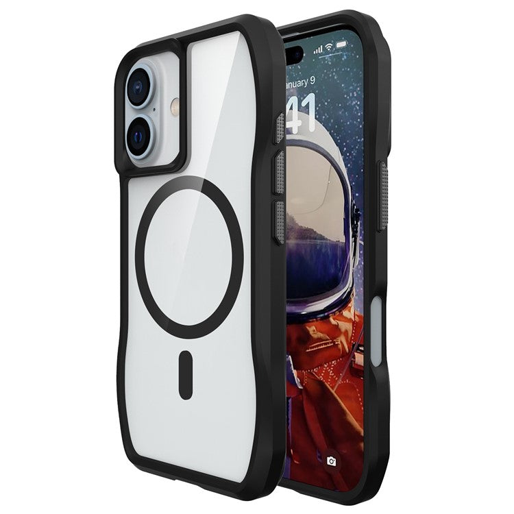 For iPhone 16 Plus Case TPU + PC Shock-Proof Phone Cover Solid Border Compatible with MagSafe - Black