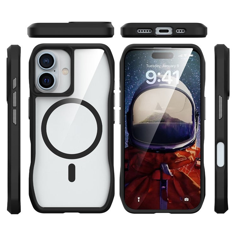 For iPhone 16 Plus Case TPU + PC Shock-Proof Phone Cover Solid Border Compatible with MagSafe - Black