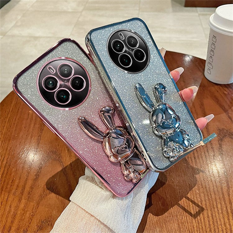 For Realme 12 Pro 5G / 12 Pro+ 5G Case PC+TPU Electroplating Glitter Rabbit Phone Cover - Silver