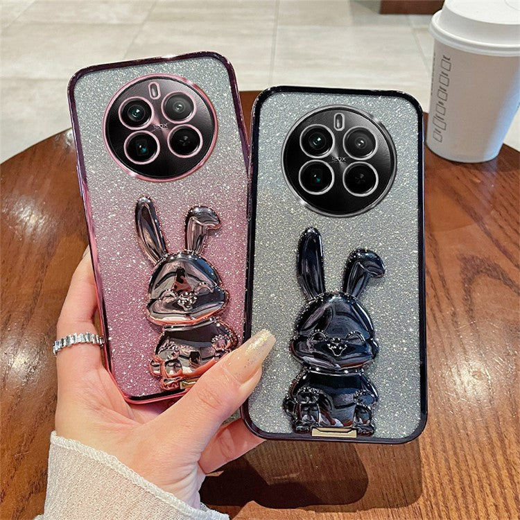 For Realme 12 Pro 5G / 12 Pro+ 5G Case PC+TPU Electroplating Glitter Rabbit Phone Cover - Silver