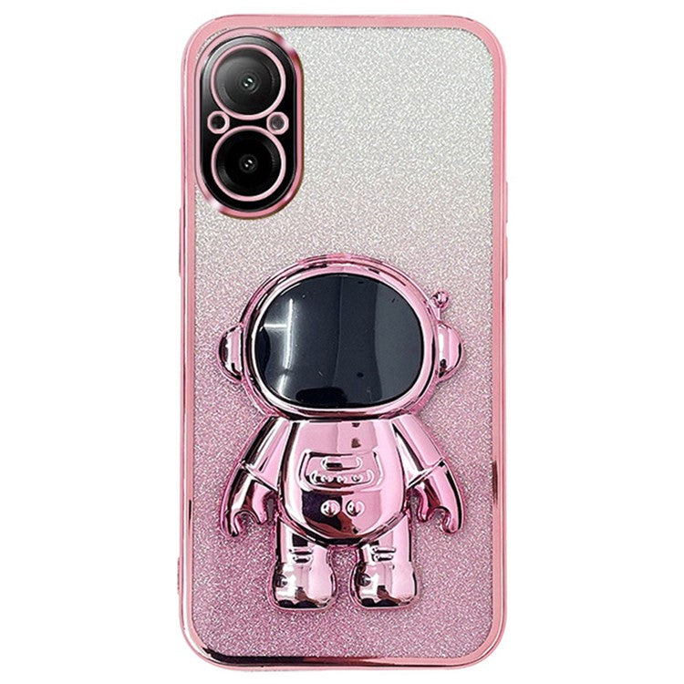For Realme C67 4G Case Astronaut Kickstand PC+TPU Electroplating Phone Cover - Pink