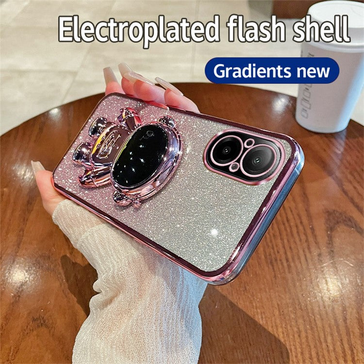 For Realme C67 4G Case Astronaut Kickstand PC+TPU Electroplating Phone Cover - Pink