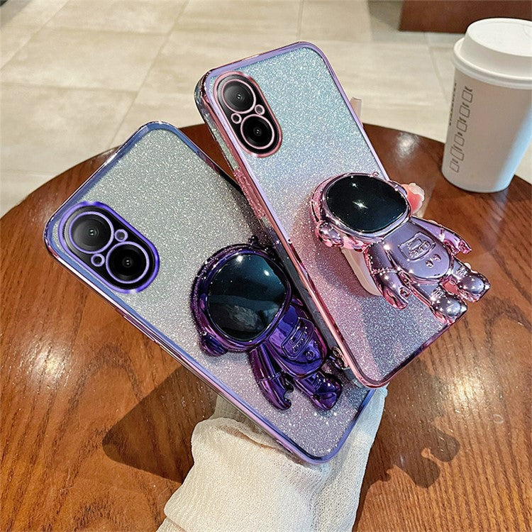 For Realme C67 4G Case Astronaut Kickstand PC+TPU Electroplating Phone Cover - Purple
