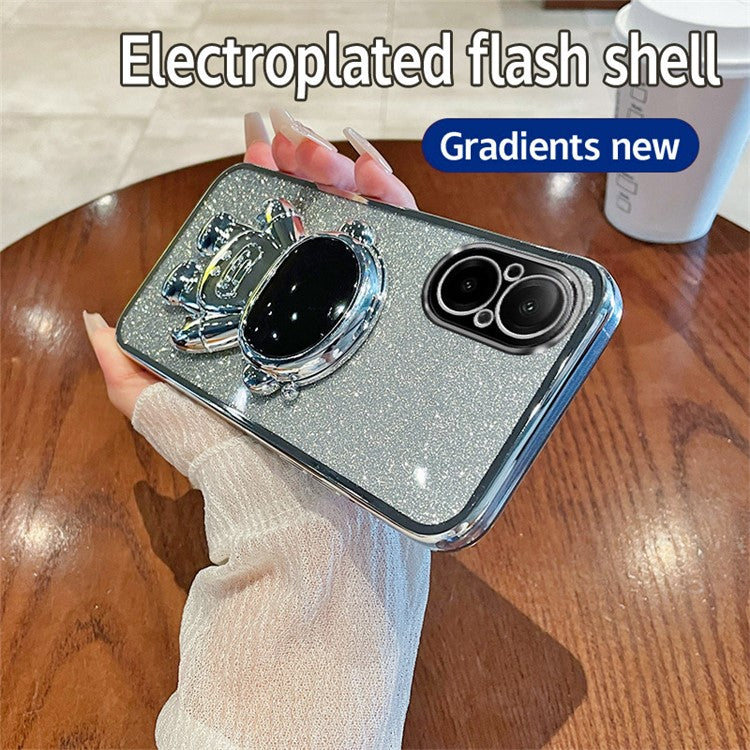 For Realme C67 4G Case Astronaut Kickstand PC+TPU Electroplating Phone Cover - Silver