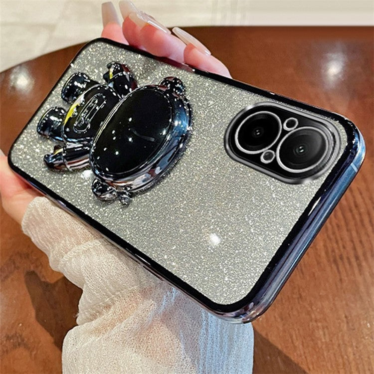 For Realme C67 4G Case Astronaut Kickstand PC+TPU Electroplating Phone Cover - Black