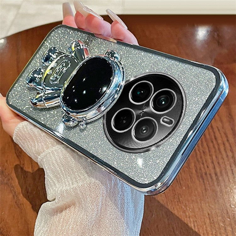 For Realme 12 Pro 5G / 12 Pro+ 5G Case Astronaut Glitter PC+TPU Phone Cover with Kickstand - Silver