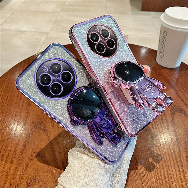 For Realme 12 Pro 5G / 12 Pro+ 5G Case Astronaut Glitter PC+TPU Phone Cover with Kickstand - Silver