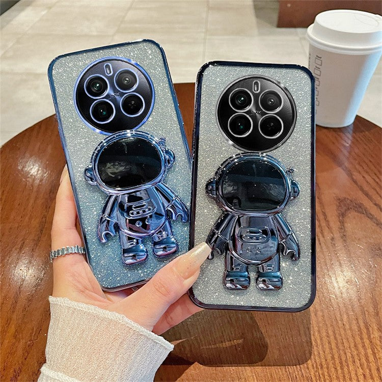 For Realme 12 Pro 5G / 12 Pro+ 5G Case Astronaut Glitter PC+TPU Phone Cover with Kickstand - Silver