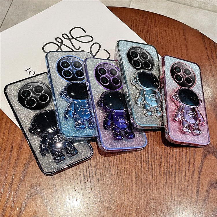For Realme 12 Pro 5G / 12 Pro+ 5G Case Astronaut Glitter PC+TPU Phone Cover with Kickstand - Silver