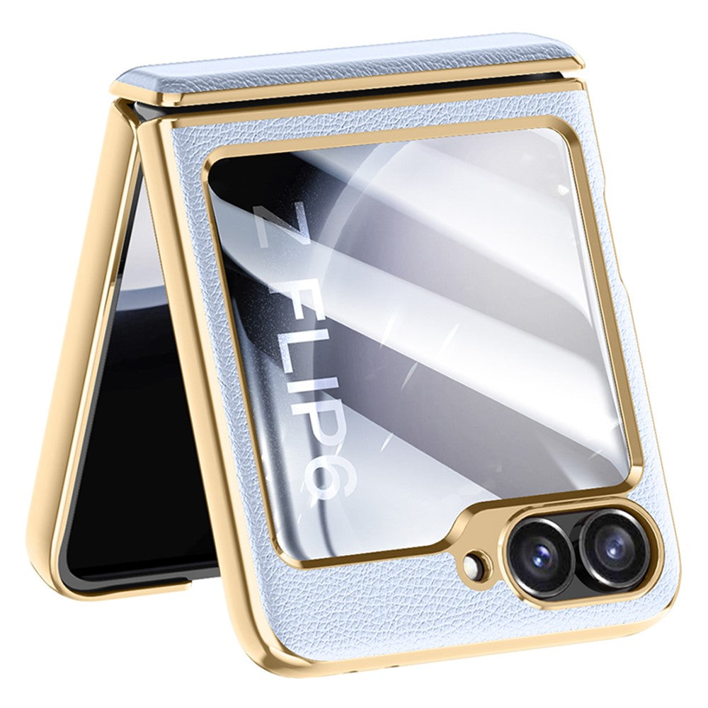 For Samsung Galaxy Z Flip7 FE 5G / Z Flip6 5G Case Hinge Protection Leather Back Cover with Rear Screen Film - Purple