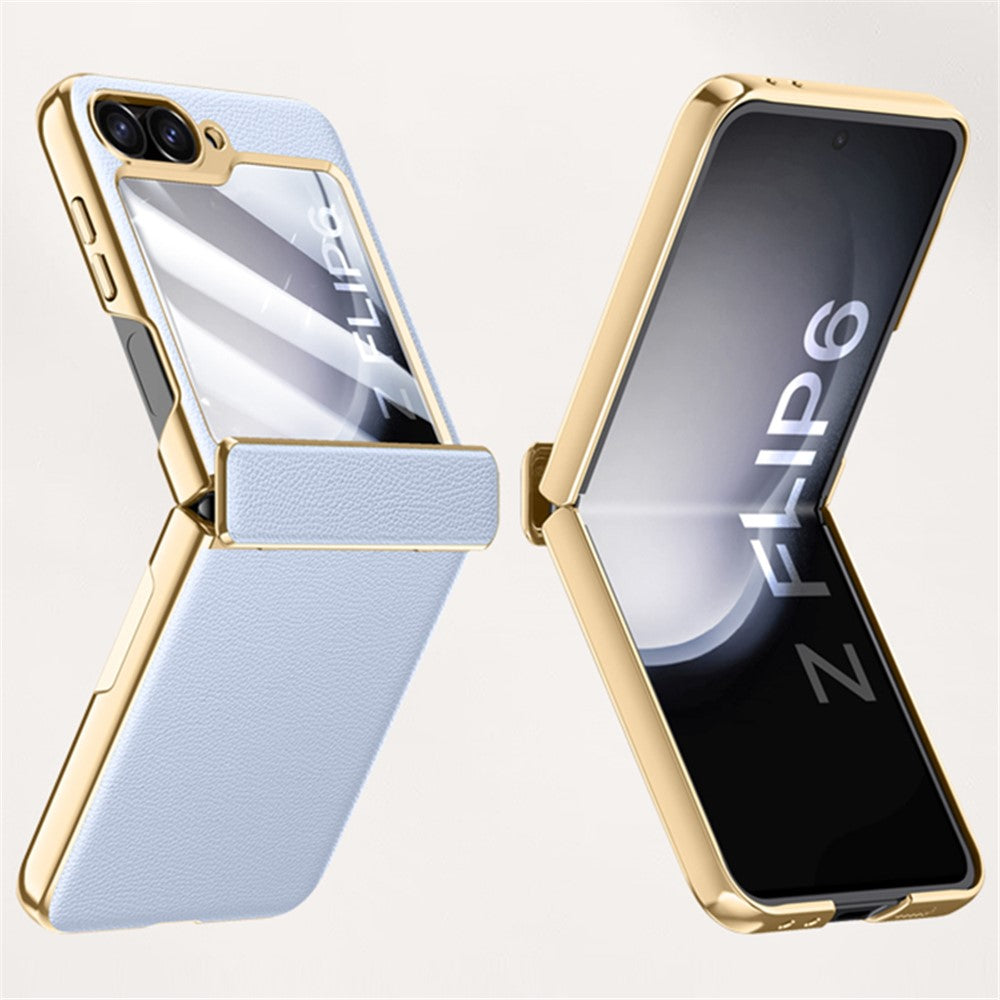 For Samsung Galaxy Z Flip7 FE 5G / Z Flip6 5G Case Hinge Protection Leather Back Cover with Rear Screen Film - Purple