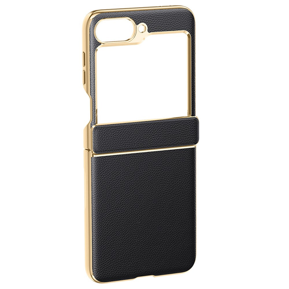 For Samsung Galaxy Z Flip7 FE 5G / Z Flip6 5G Case Hinge Protection Leather Back Cover with Rear Screen Film - Black