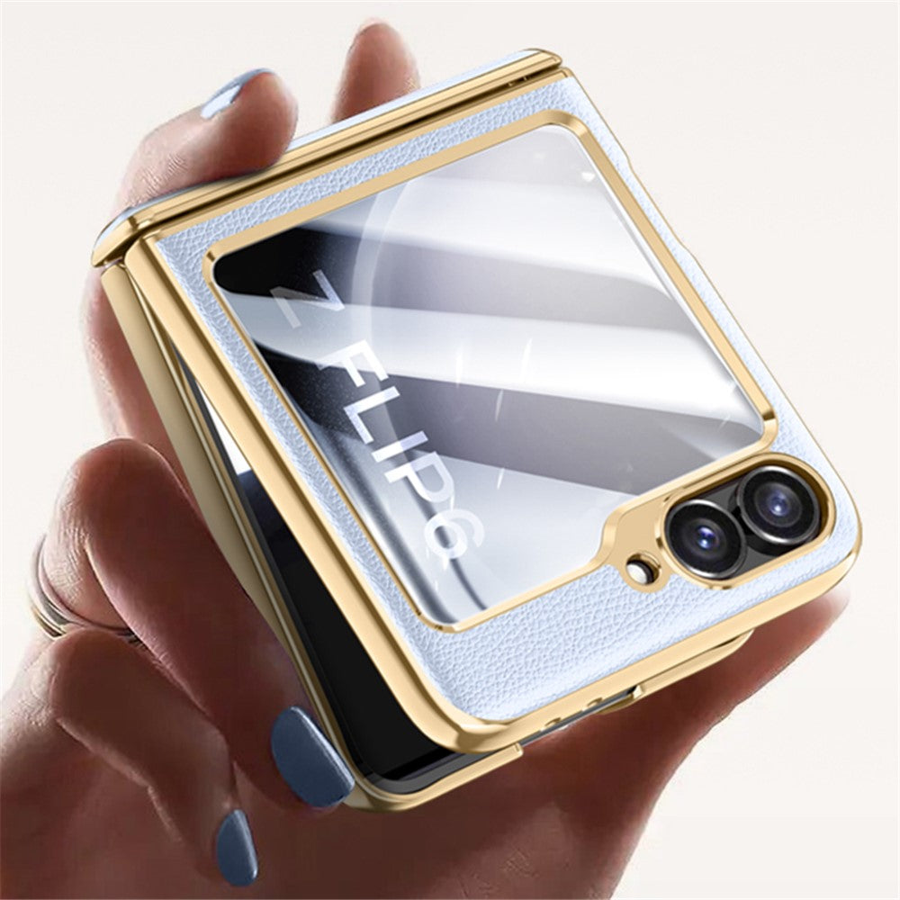 For Samsung Galaxy Z Flip7 FE 5G / Z Flip6 5G Case Hinge Protection Leather Back Cover with Rear Screen Film - Titanium Grey