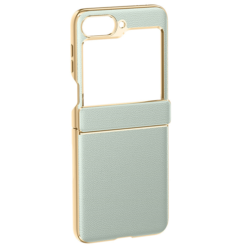 For Samsung Galaxy Z Flip6 5G Case Hinge Protection Leather Back Cover with Rear Screen Film - Mint Green