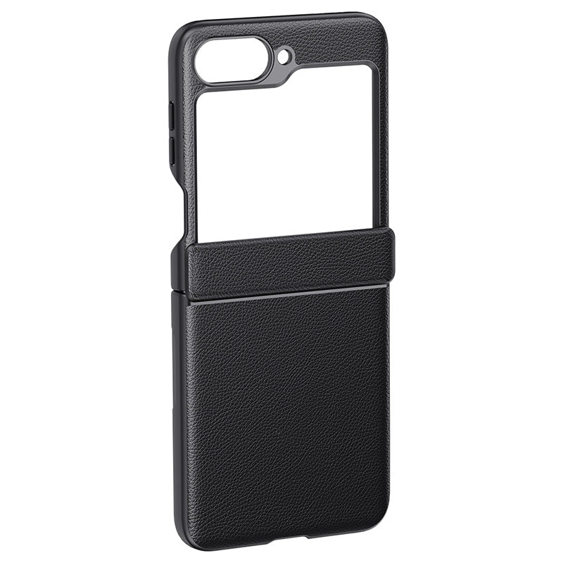 For Samsung Galaxy Z Flip6 5G Case Leather+PC Hinge Design Phone Cover with Rear Screen Film - Black