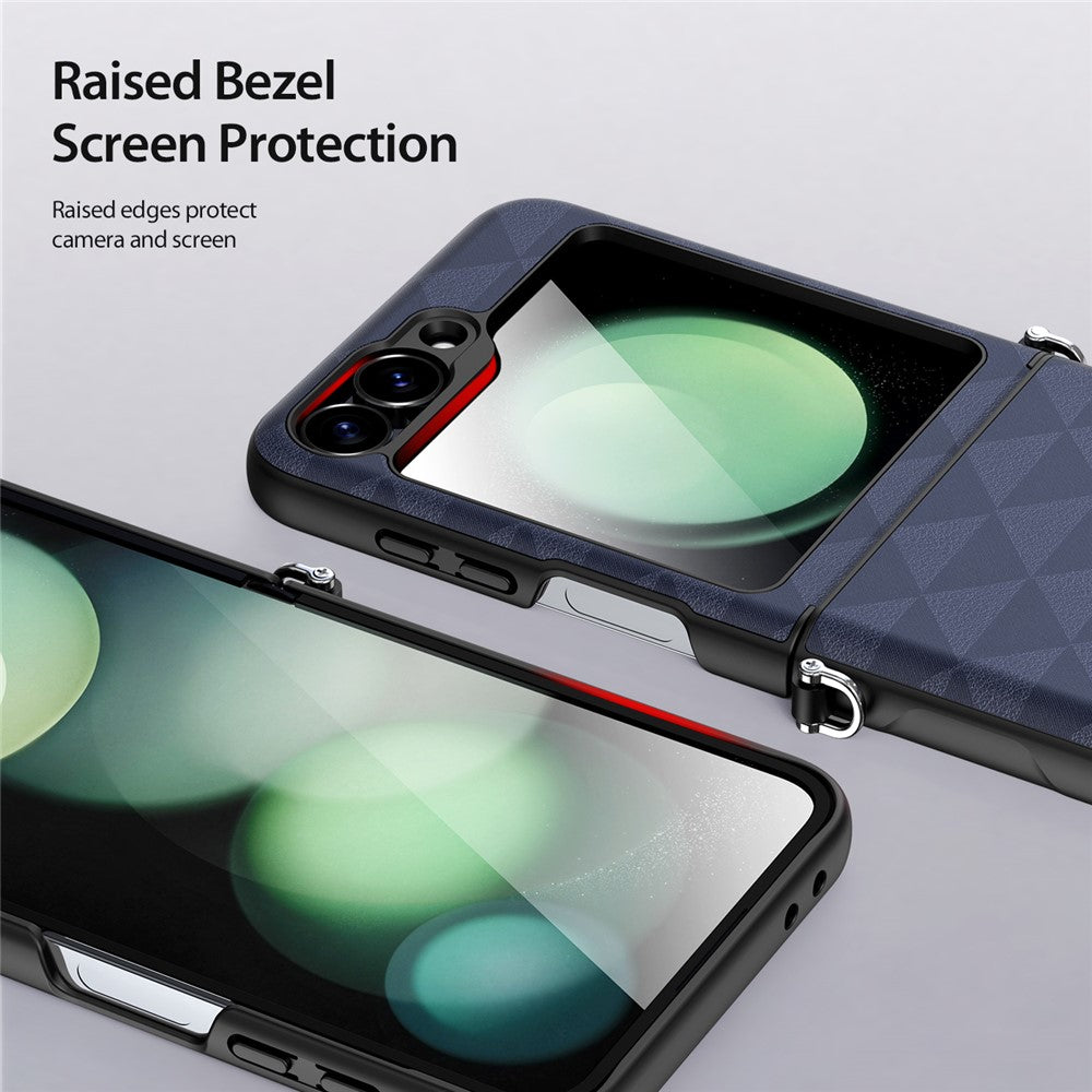 DUX DUCIS Fitt Series for Samsung Galaxy Z Flip7 FE 5G / Z Flip6 5G Case Rhombus Leather+TPU Phone Cover - Blue
