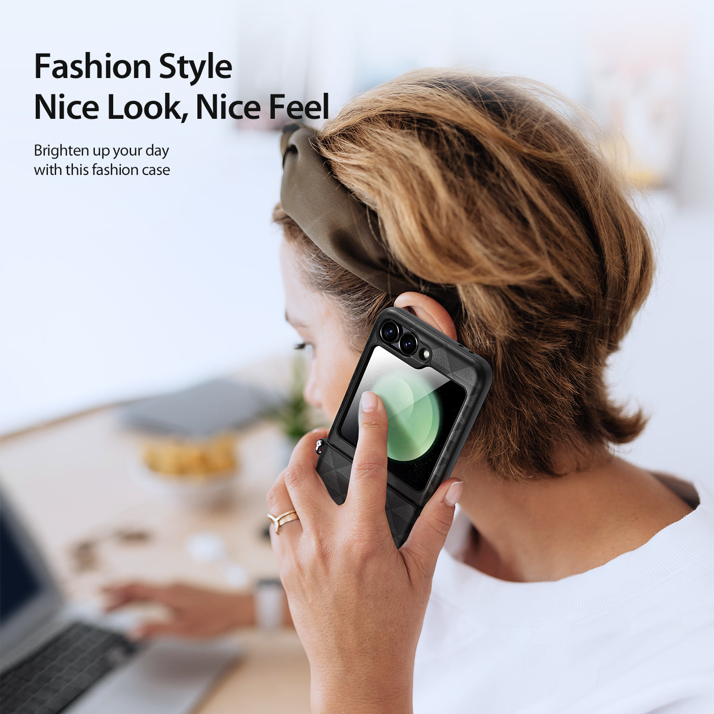DUX DUCIS Fitt Series for Samsung Galaxy Z Flip6 5G Case Rhombus Leather+TPU Phone Cover - Black