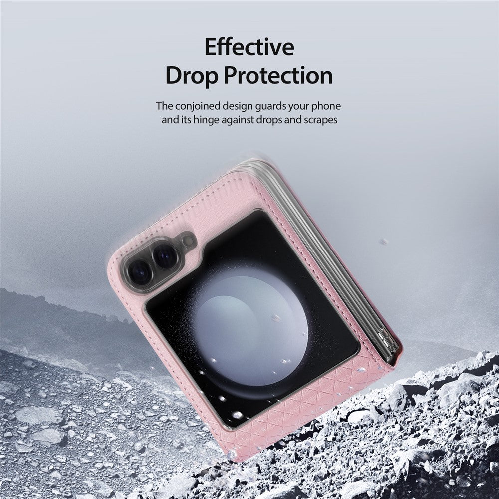 For Samsung Galaxy Z Flip7 FE 5G / Z Flip6 5G Magnetic Case DUX DUCIS Bril Series Leather+PC Phone Cover with Stand - Pink