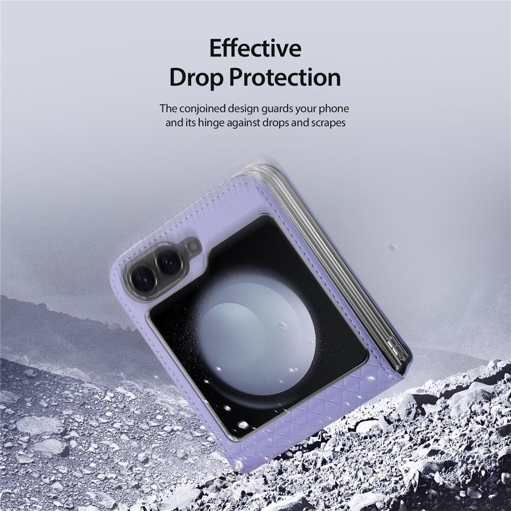 For Samsung Galaxy Z Flip7 FE 5G / Z Flip6 5G Magnetic Case DUX DUCIS Bril Series Leather+PC Phone Cover with Stand - Purple
