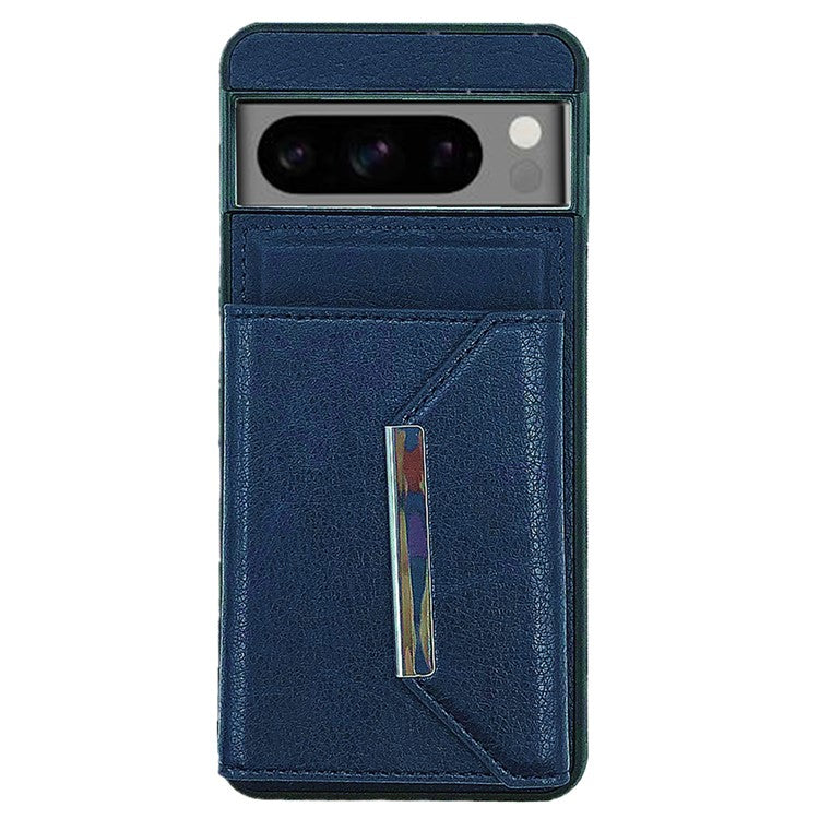 For Google Pixel 9 Pro XL Case Leather Phone Back Cover Detachable Card Holder Kickstand - Sapphire