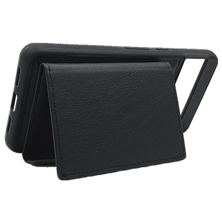 For Google Pixel 9 Pro XL Case Leather Phone Back Cover Detachable Card Holder Kickstand - Black