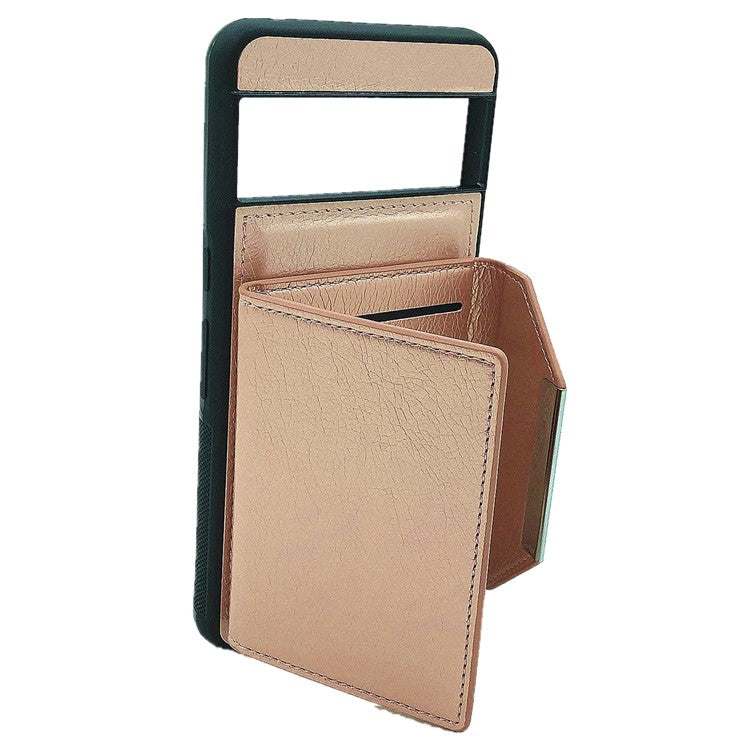 For Google Pixel 9 Pro XL Case Leather Phone Back Cover Detachable Card Holder Kickstand - Rose Gold