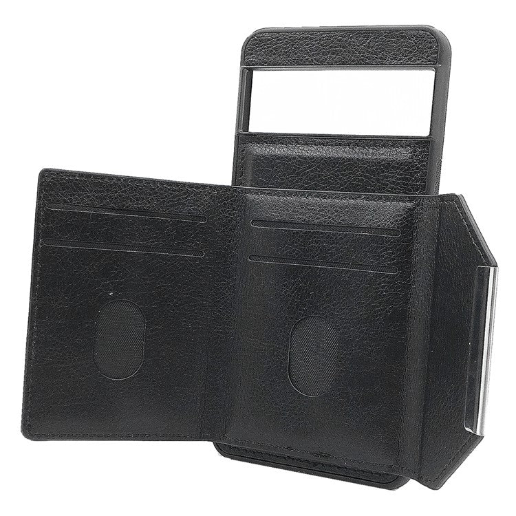 For Google Pixel 9 / 9 Pro Case Leather Back Cover Detachable Card Holder Kickstand - Black