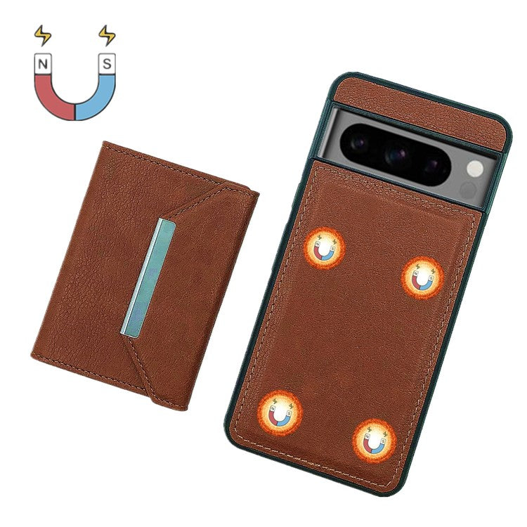 For Google Pixel 9 / 9 Pro Case Leather Back Cover Detachable Card Holder Kickstand - Brown