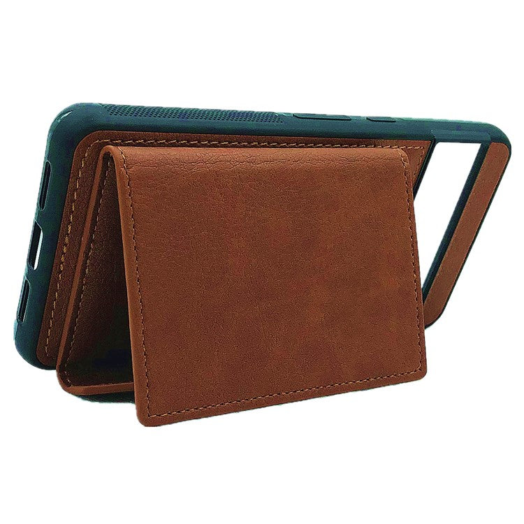 For Google Pixel 9 / 9 Pro Case Leather Back Cover Detachable Card Holder Kickstand - Brown