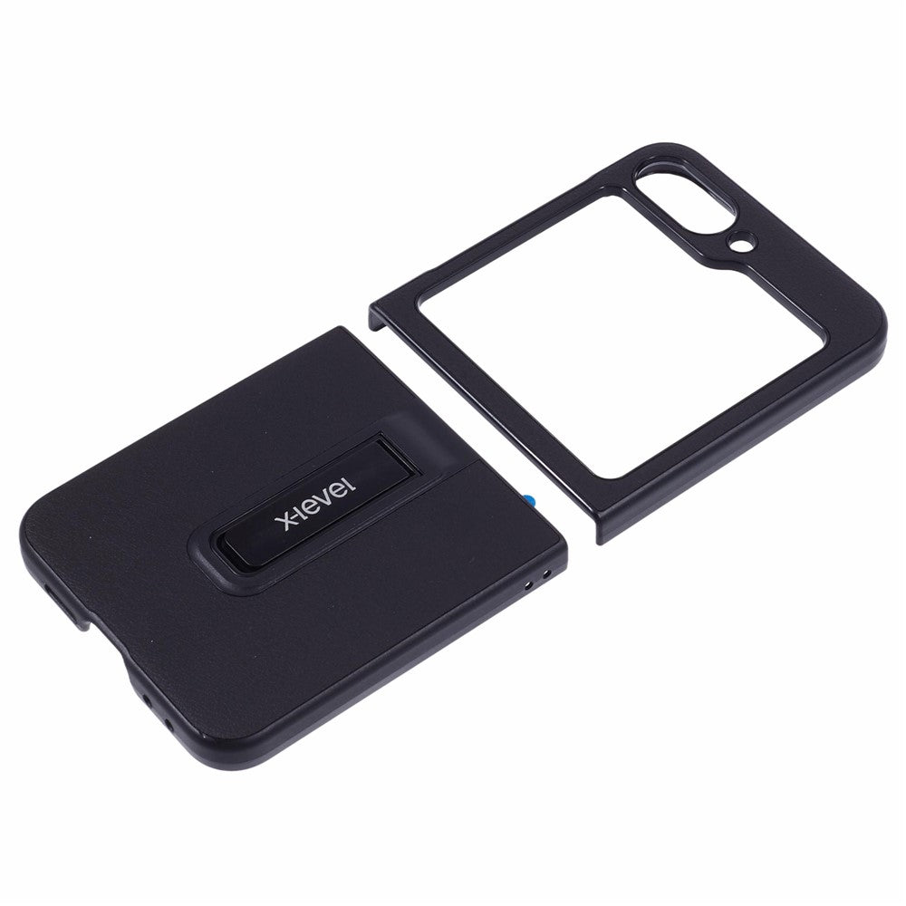 X-LEVEL For Samsung Galaxy Z Flip7 FE 5G / Z Flip6 5G Magnetic Kickstand Folding Phone Case PU Leather Coated PC Cover - Black