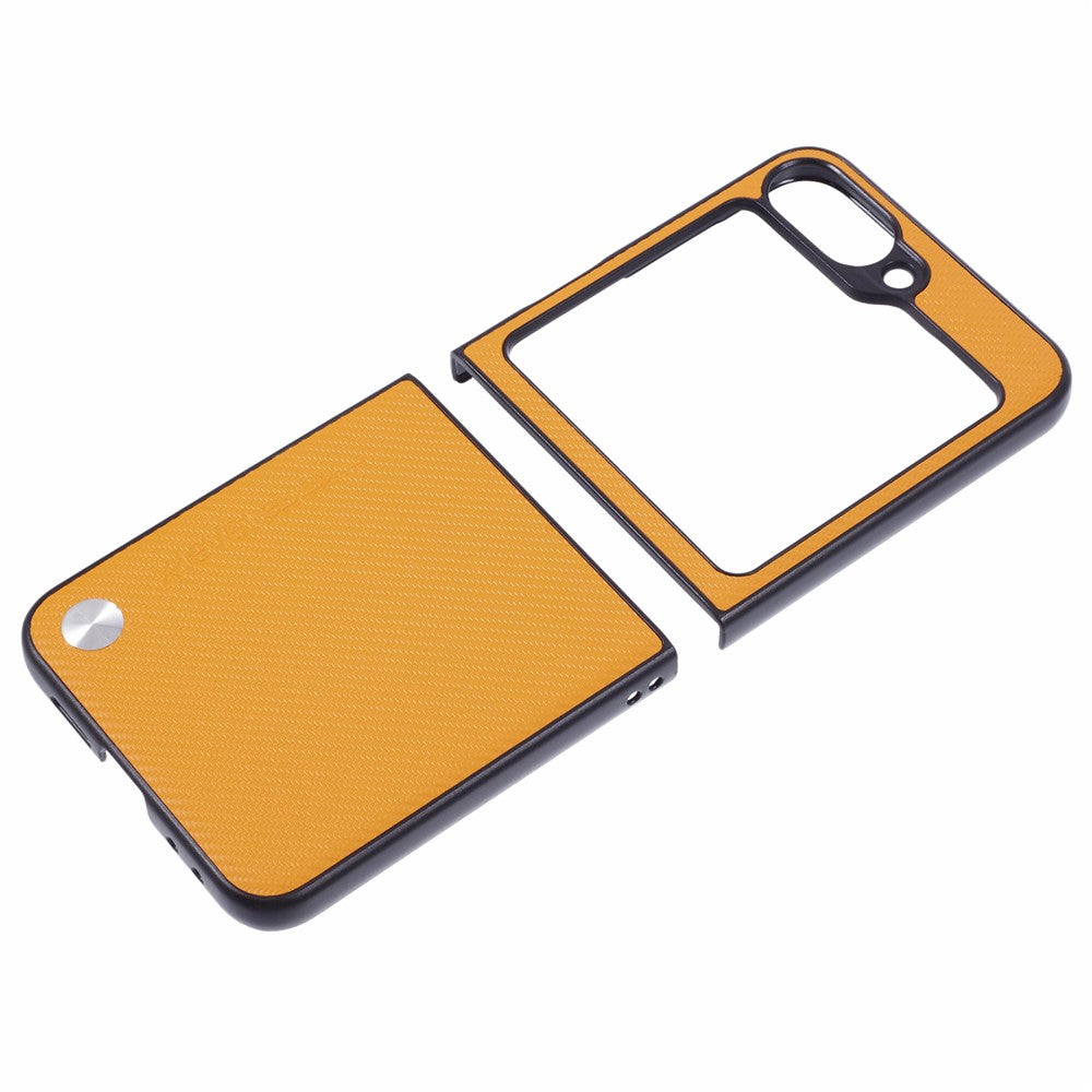 X-LEVEL Phone Case for Samsung Galaxy Z Flip7 FE 5G / Z Flip6 5G Carbon Fiber Texture PU Leather+PC Phone Cover - Orange