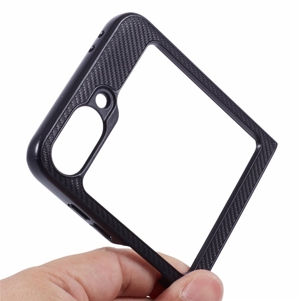 X-LEVEL Phone Case for Samsung Galaxy Z Flip7 FE 5G / Z Flip6 5G Carbon Fiber Texture PU Leather+PC Phone Cover - Black