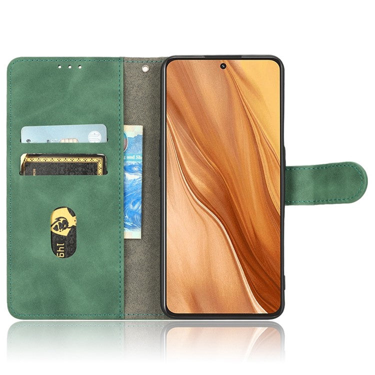 For Realme GT2 Explorer Master 5G PU Leather Skin-touch Feeling Stand Phone Case Folio Flip Wallet Magnetic Clasp Cover - Green