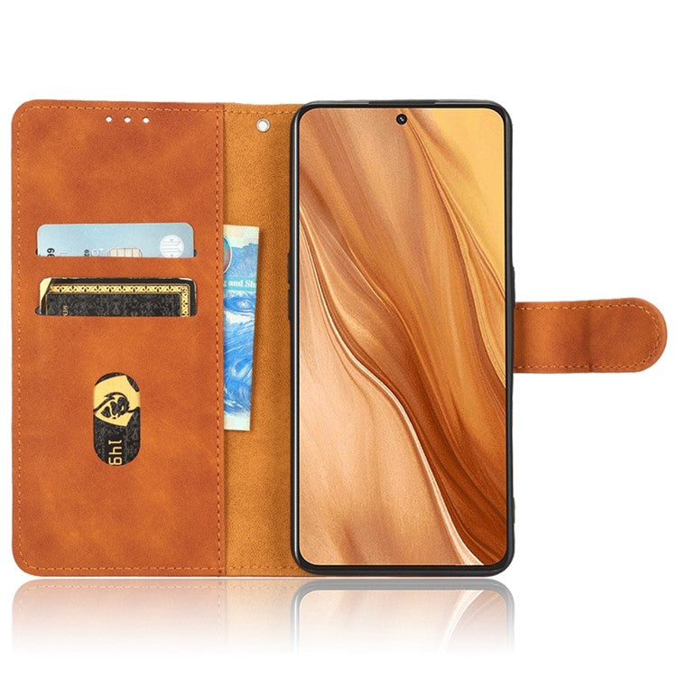 For Realme GT2 Explorer Master 5G PU Leather Skin-touch Feeling Stand Phone Case Folio Flip Wallet Magnetic Clasp Cover - Brown
