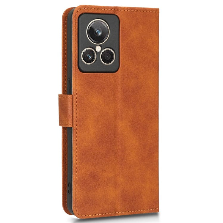 For Realme GT2 Explorer Master 5G PU Leather Skin-touch Feeling Stand Phone Case Folio Flip Wallet Magnetic Clasp Cover - Brown
