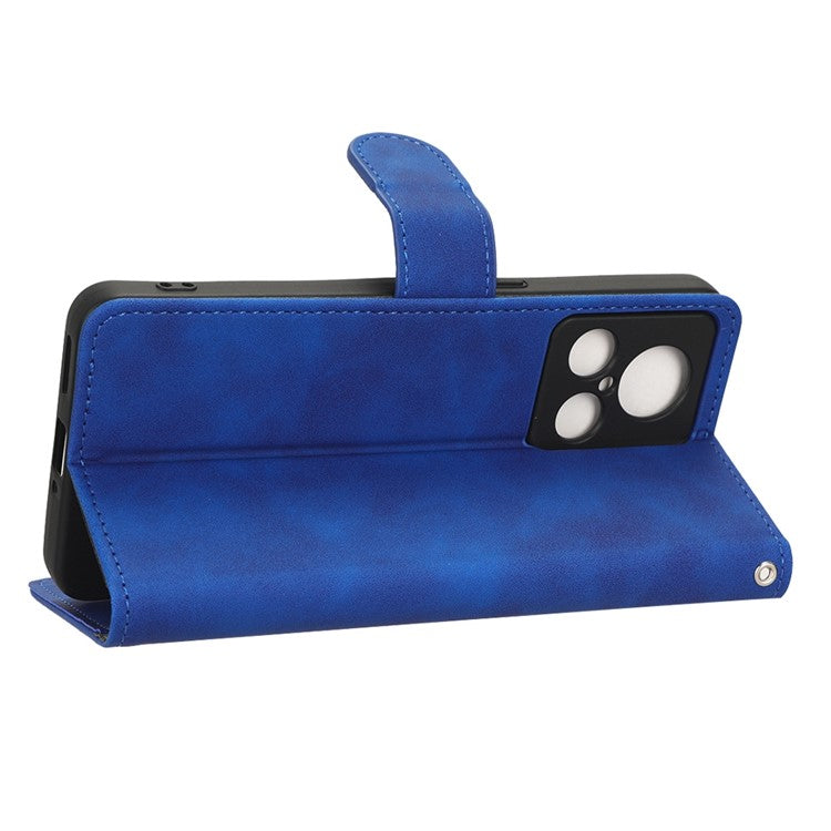 For Realme GT2 Explorer Master 5G PU Leather Skin-touch Feeling Stand Phone Case Folio Flip Wallet Magnetic Clasp Cover - Blue
