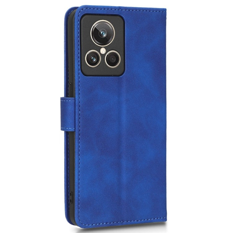 For Realme GT2 Explorer Master 5G PU Leather Skin-touch Feeling Stand Phone Case Folio Flip Wallet Magnetic Clasp Cover - Blue
