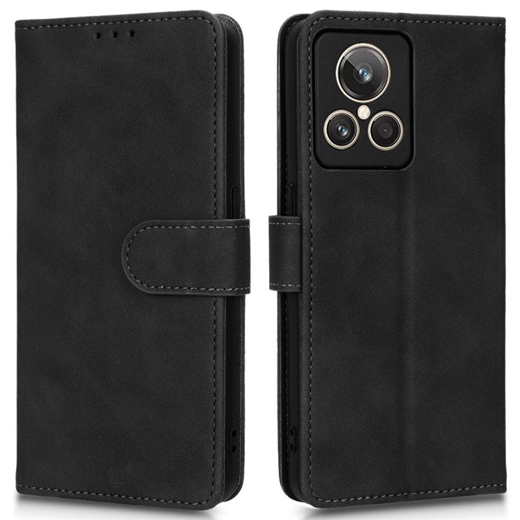 For Realme GT2 Explorer Master 5G PU Leather Skin-touch Feeling Stand Phone Case Folio Flip Wallet Magnetic Clasp Cover - Black