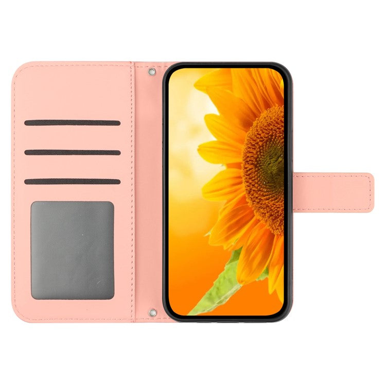 HT04 For Samsung Galaxy S24 FE Case Sunflower Phone Leather Cover with Hand Strap - Light Pink