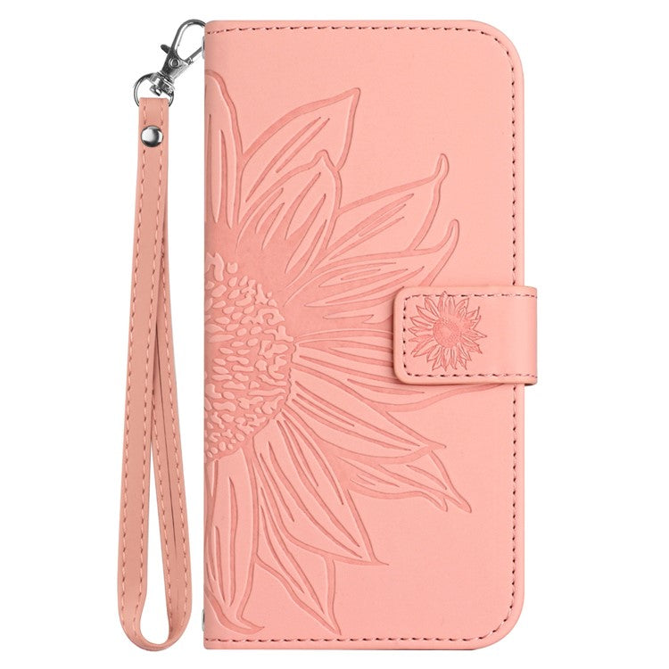 HT04 For Samsung Galaxy S24 FE Case Sunflower Phone Leather Cover with Hand Strap - Light Pink