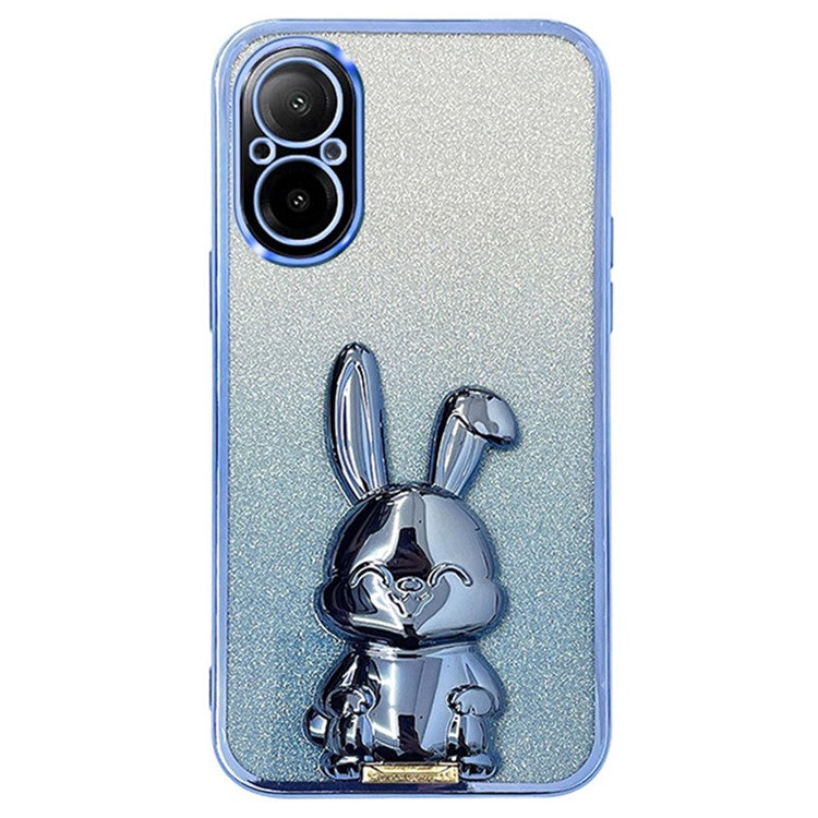 For Realme C67 4G Case Electroplating Glitter Rabbit PC+TPU Phone Cover with Kickstand - Blue