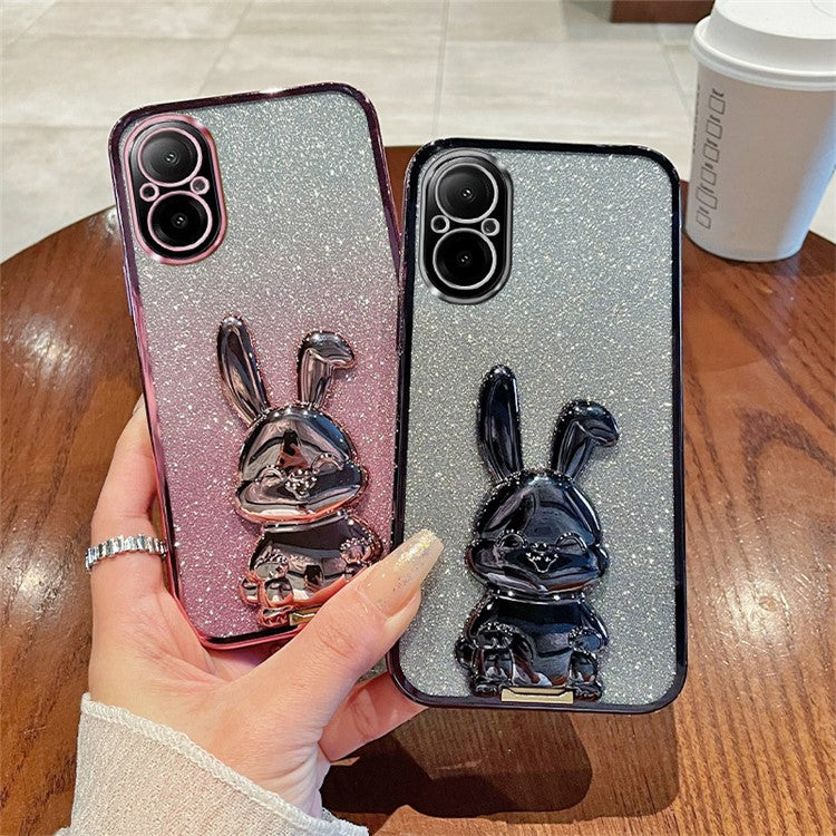 For Realme C67 4G Case Electroplating Glitter Rabbit PC+TPU Phone Cover with Kickstand - Blue