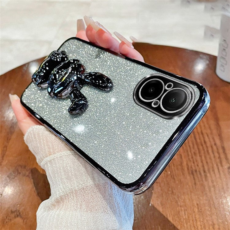 For Realme C67 4G Case Electroplating Glitter Rabbit PC+TPU Phone Cover with Kickstand - Black