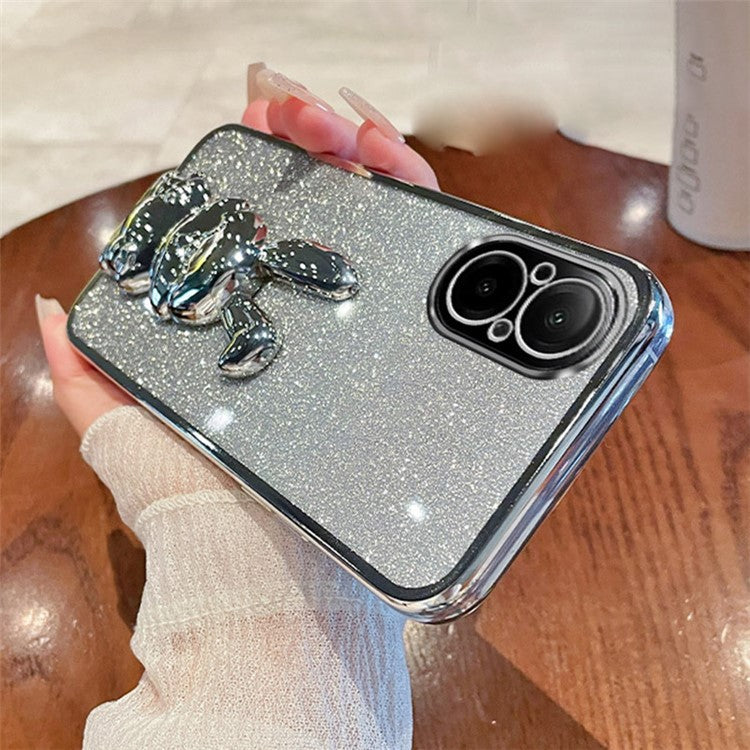 For Realme C67 4G Case Electroplating Glitter Rabbit PC+TPU Phone Cover with Kickstand - Silver
