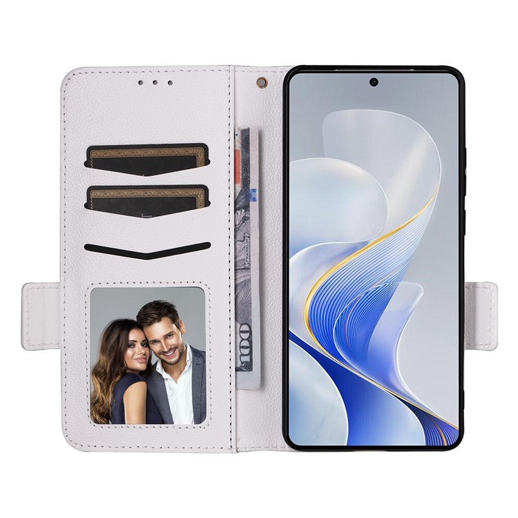 For vivo S19 5G Case with Strap Leather Phone Cover Litchi Texture Horizontal Flip - White