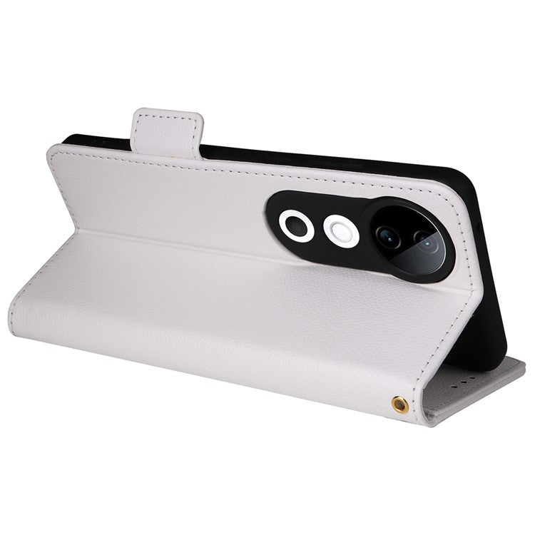 For vivo S19 5G Case with Strap Leather Phone Cover Litchi Texture Horizontal Flip - White