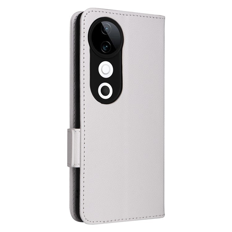 For vivo S19 5G Case with Strap Leather Phone Cover Litchi Texture Horizontal Flip - White